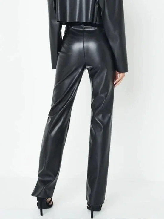 Missguided Black Faux Leather Straight-Leg Pants - Picture 2 of 4